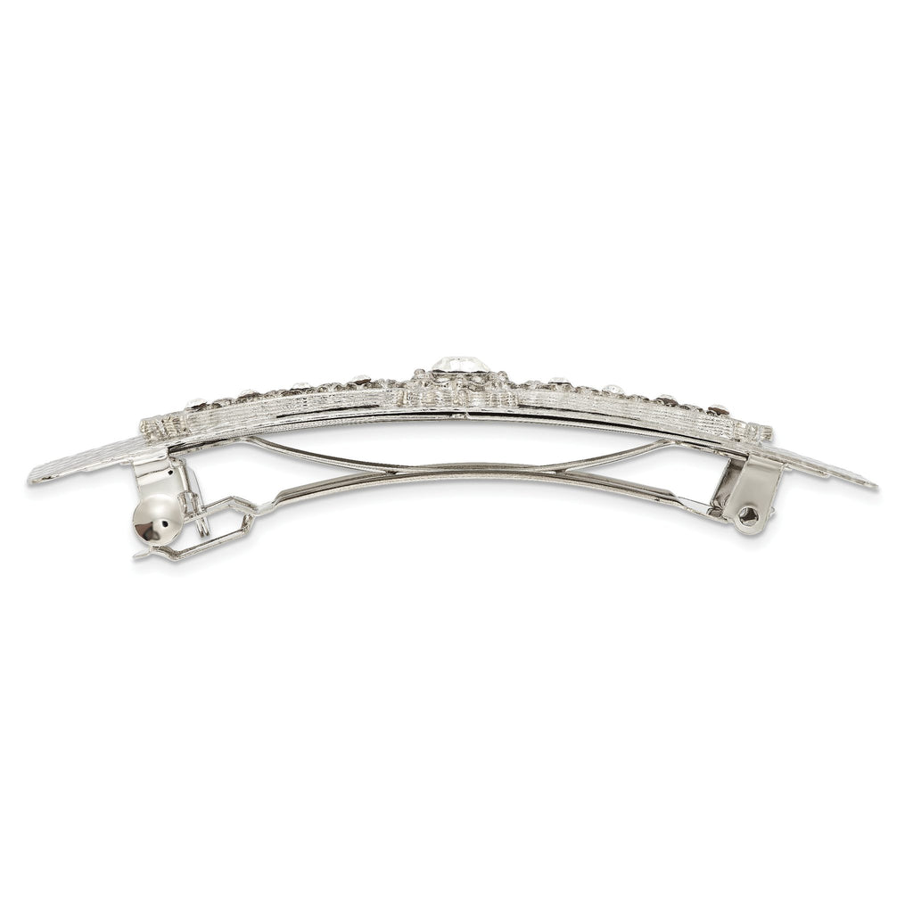 1928 Jewelry Silver-tone Ornate Clear Crystal Hair Barrette