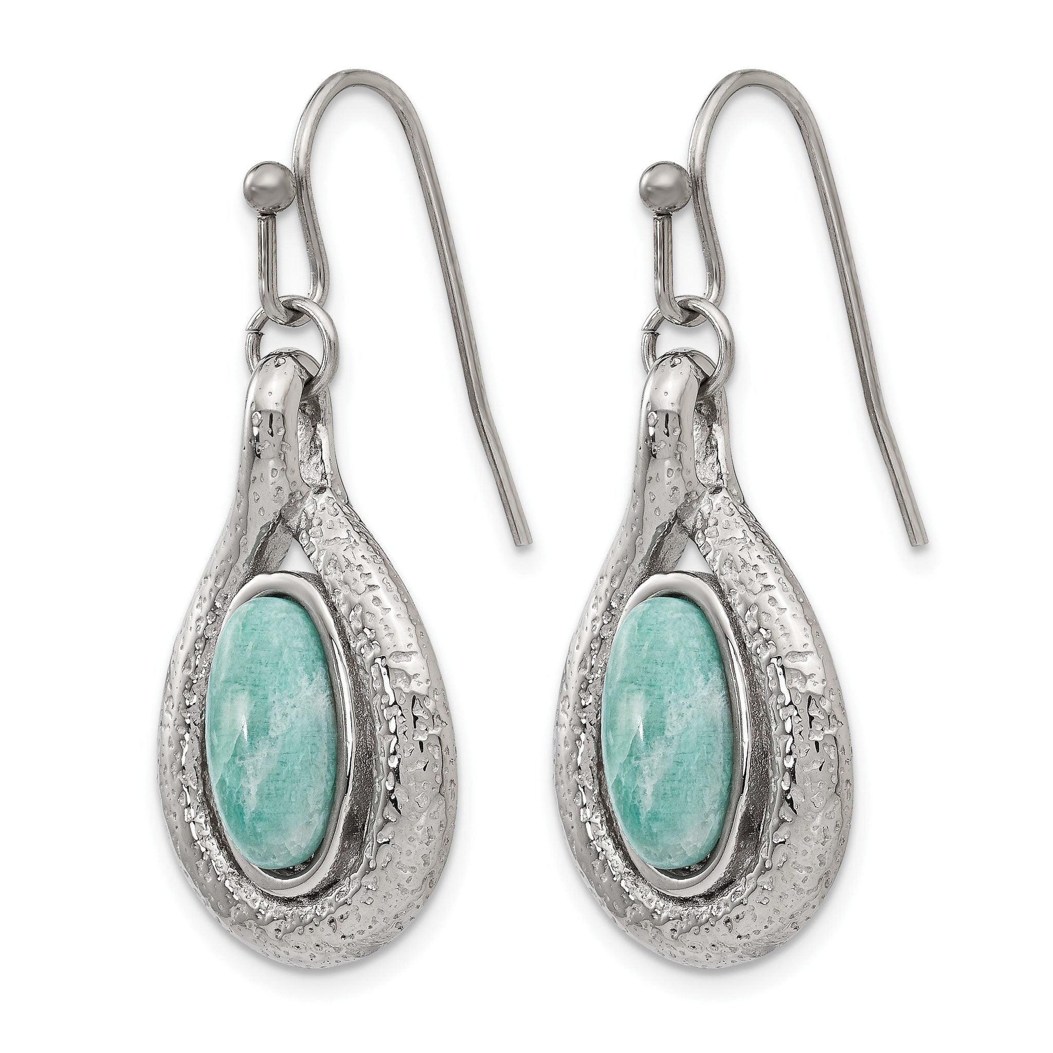 Stainless Steel Polished Textured Drop Dangle Earrings for Women