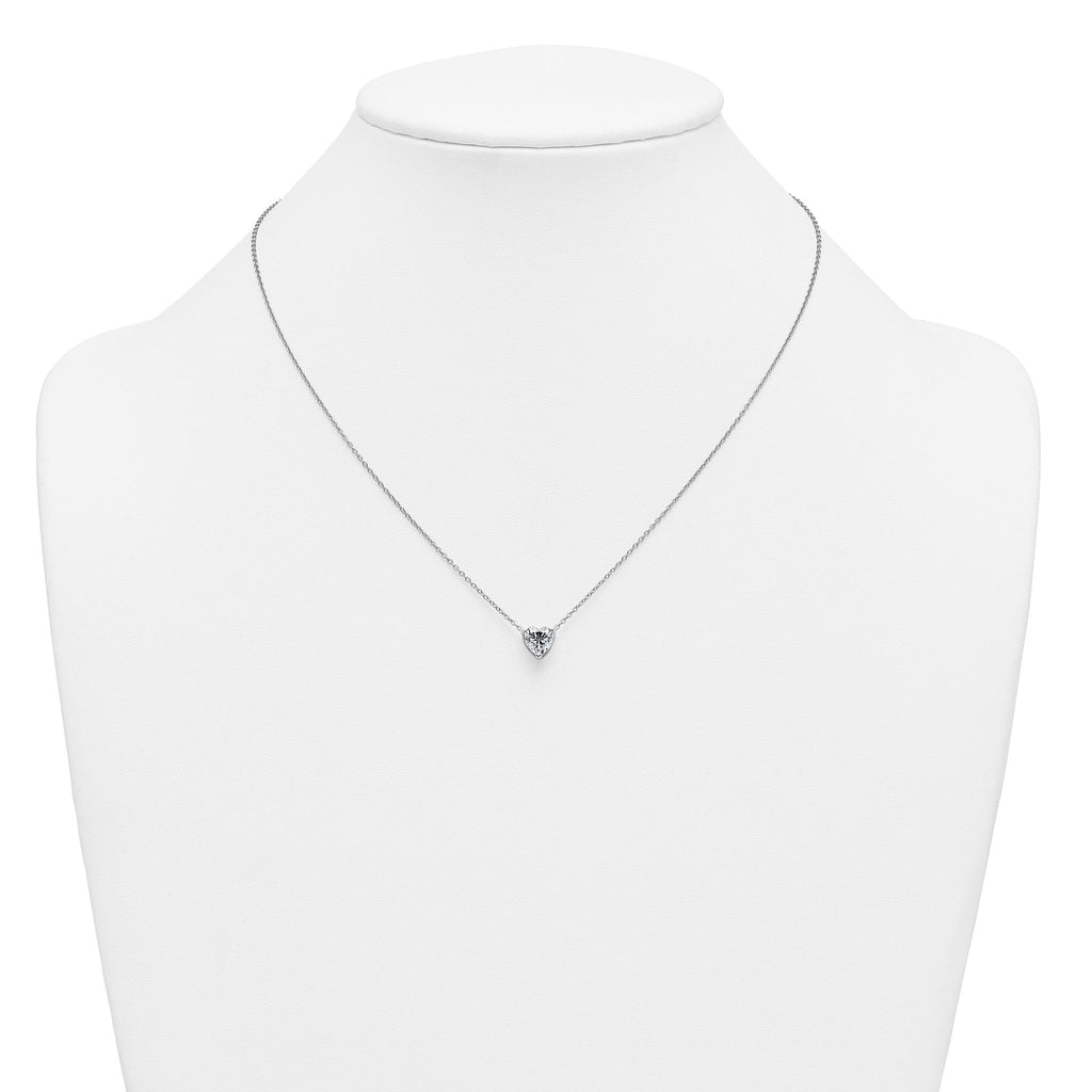 14k White Gold 1 1/2 carat Certified Lab Grown Diamond VS+ F+ Heart Complete 18 inch Four Prong Pendant Necklace