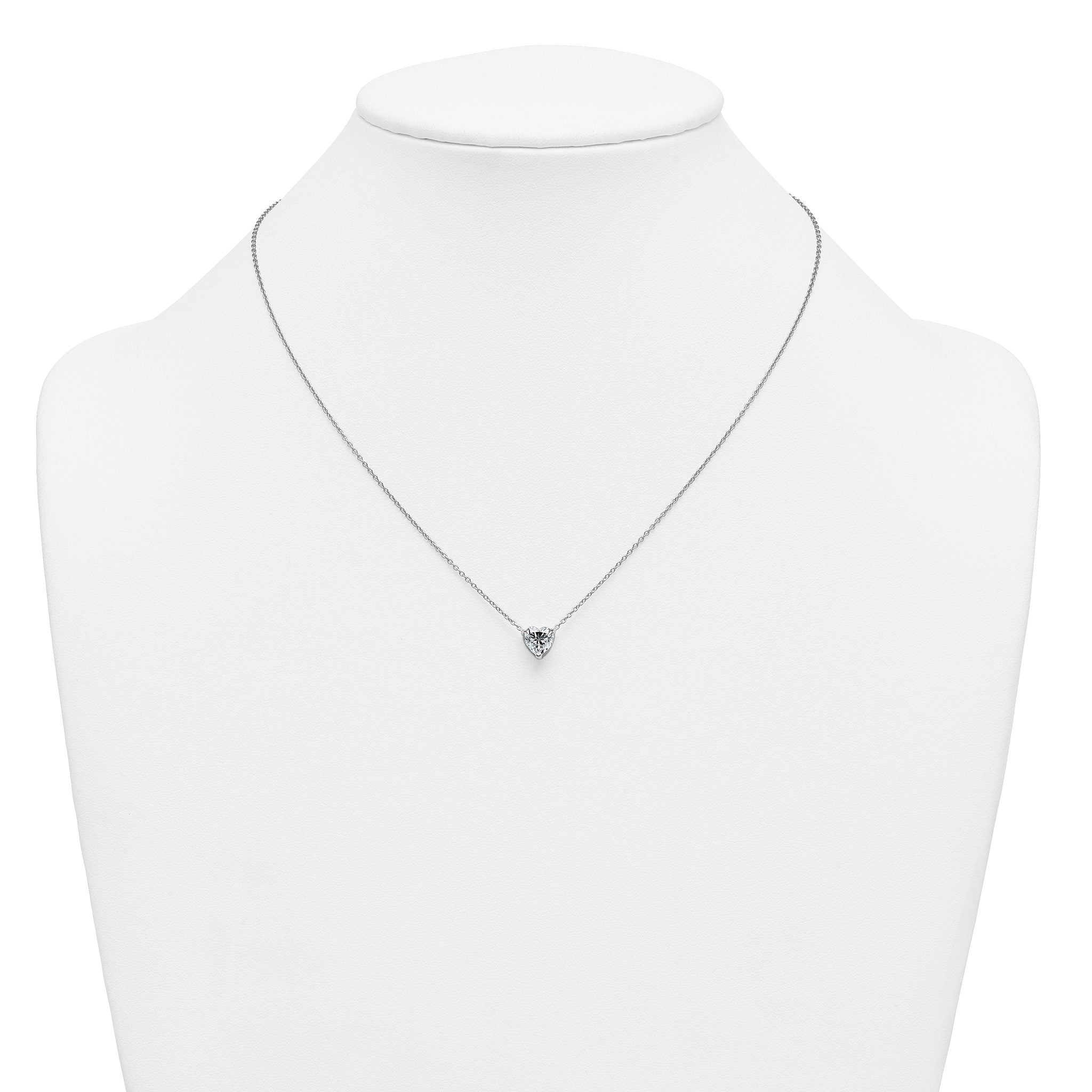14k White Gold 1 1/2 carat Certified Lab Grown Diamond VS+ F+ Heart Complete 18 inch Four Prong Pendant Necklace