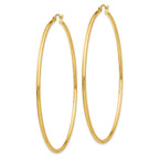 14k Polished 2x70mm Lightweight Round Tube Hoop Earrings