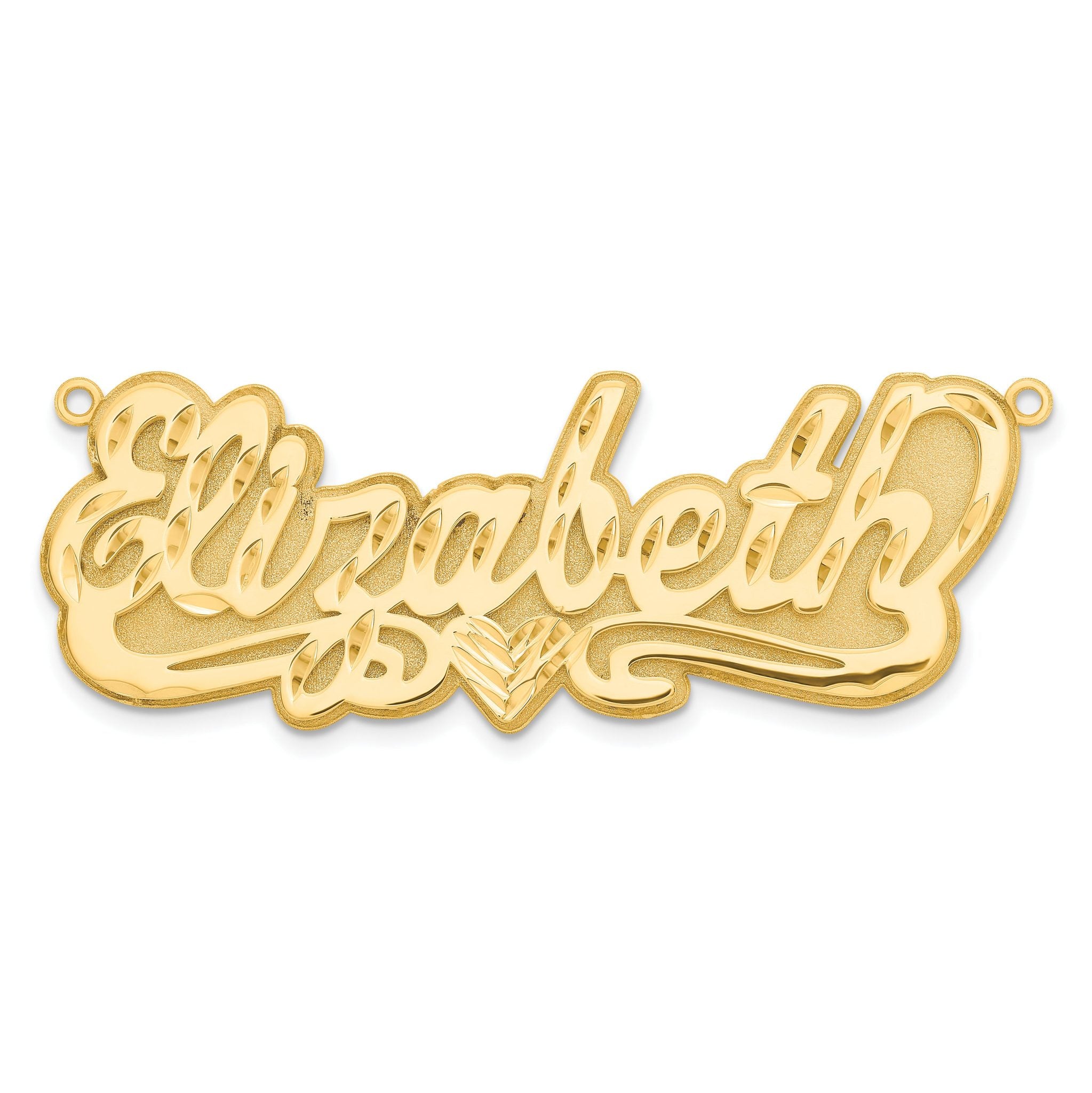 10KY 3D Diamond-cut Heart Name Plate