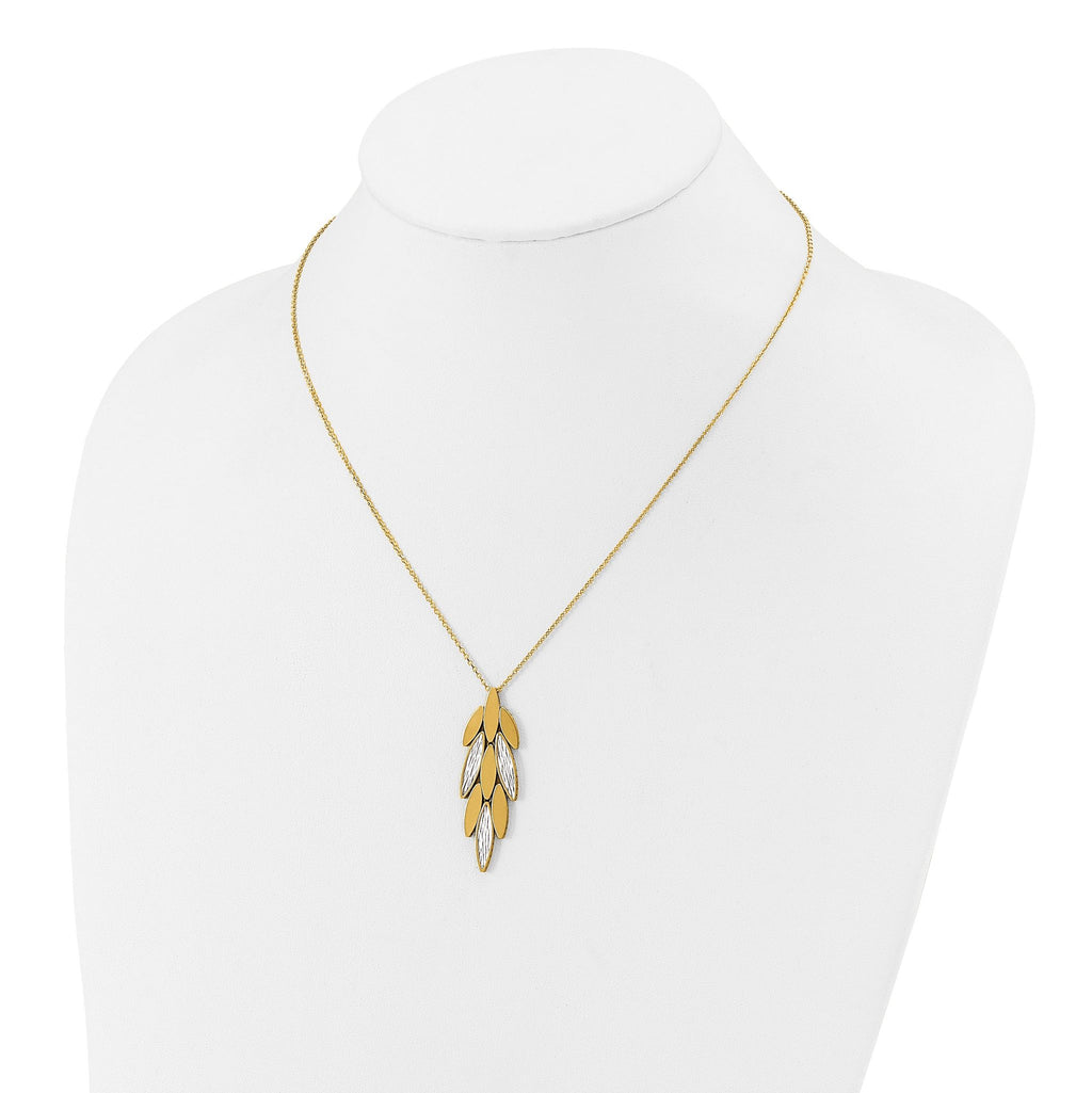 14K Two-tone Polished/Dia-cut Fancy w/1in ext. Necklace