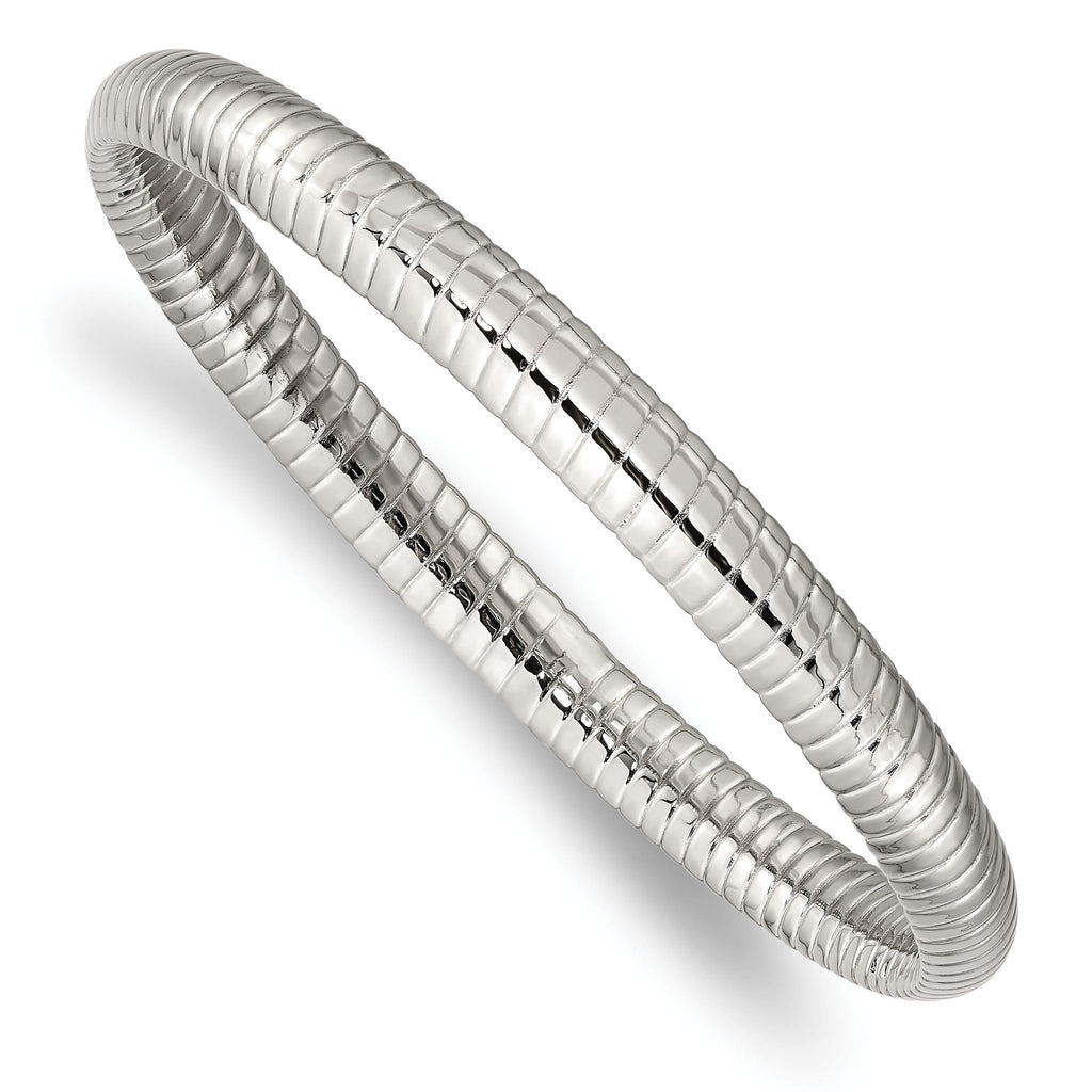 Stainless Steel Polished and Textured Hollow Bangle Bracelet for Women