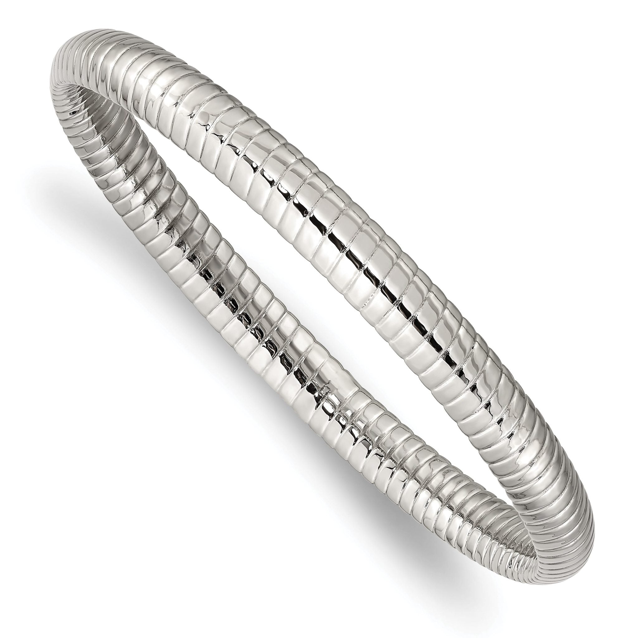 Stainless Steel Polished and Textured Hollow Bangle Bracelet for Women