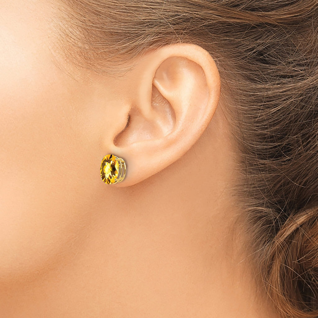 14k 10x8mm Oval Citrine Checker Earrings