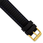 Ventilated Silicone Watch Band in Black with Blue Stitching, 18mm