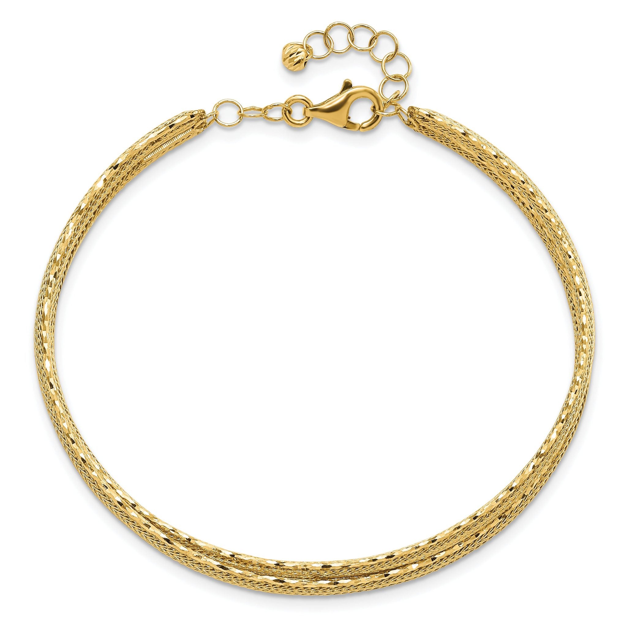14K Diamond-cut and Textured with Safety Chain Bangle Secondary image