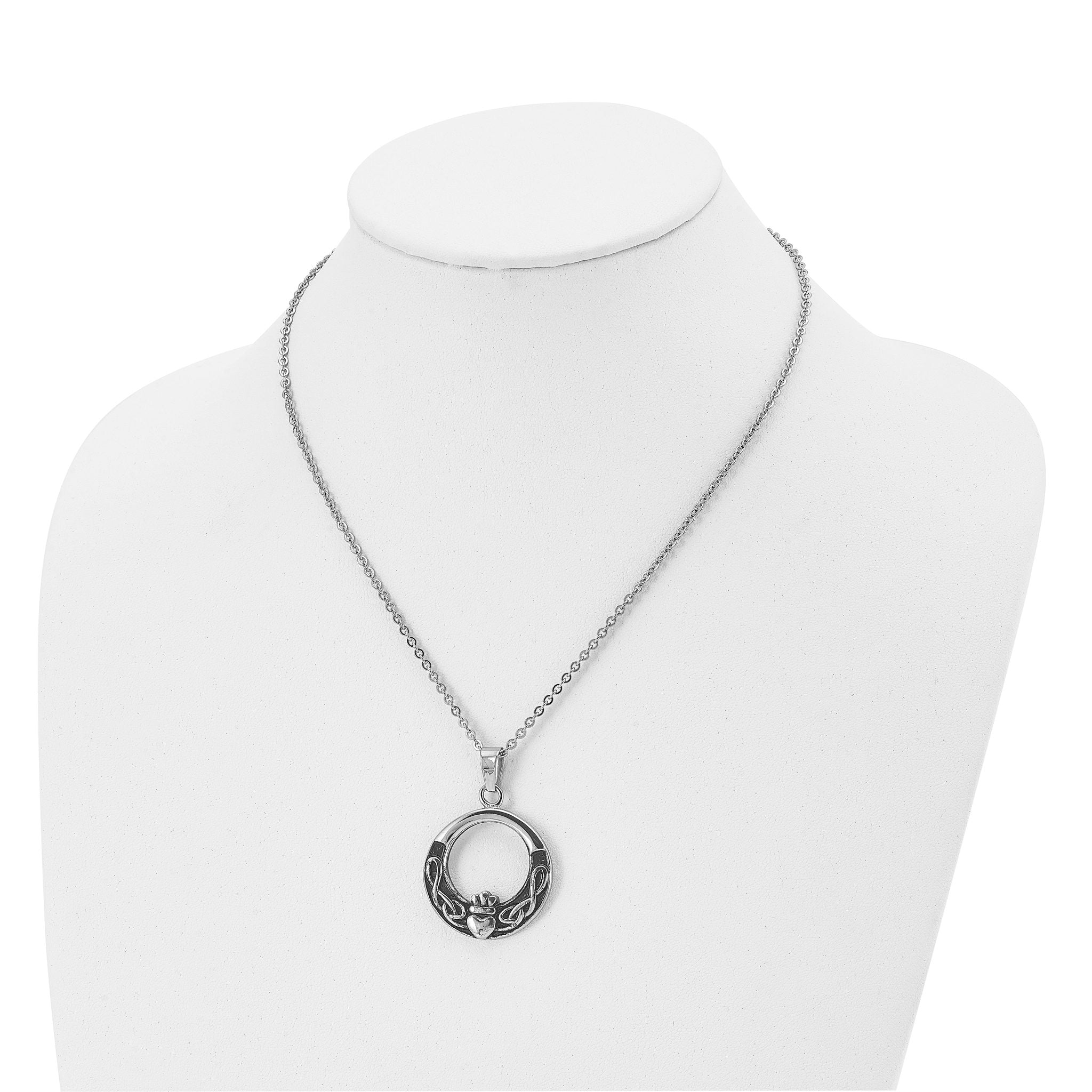 Claddagh Pendant Necklace in Stainless Steel, 18"