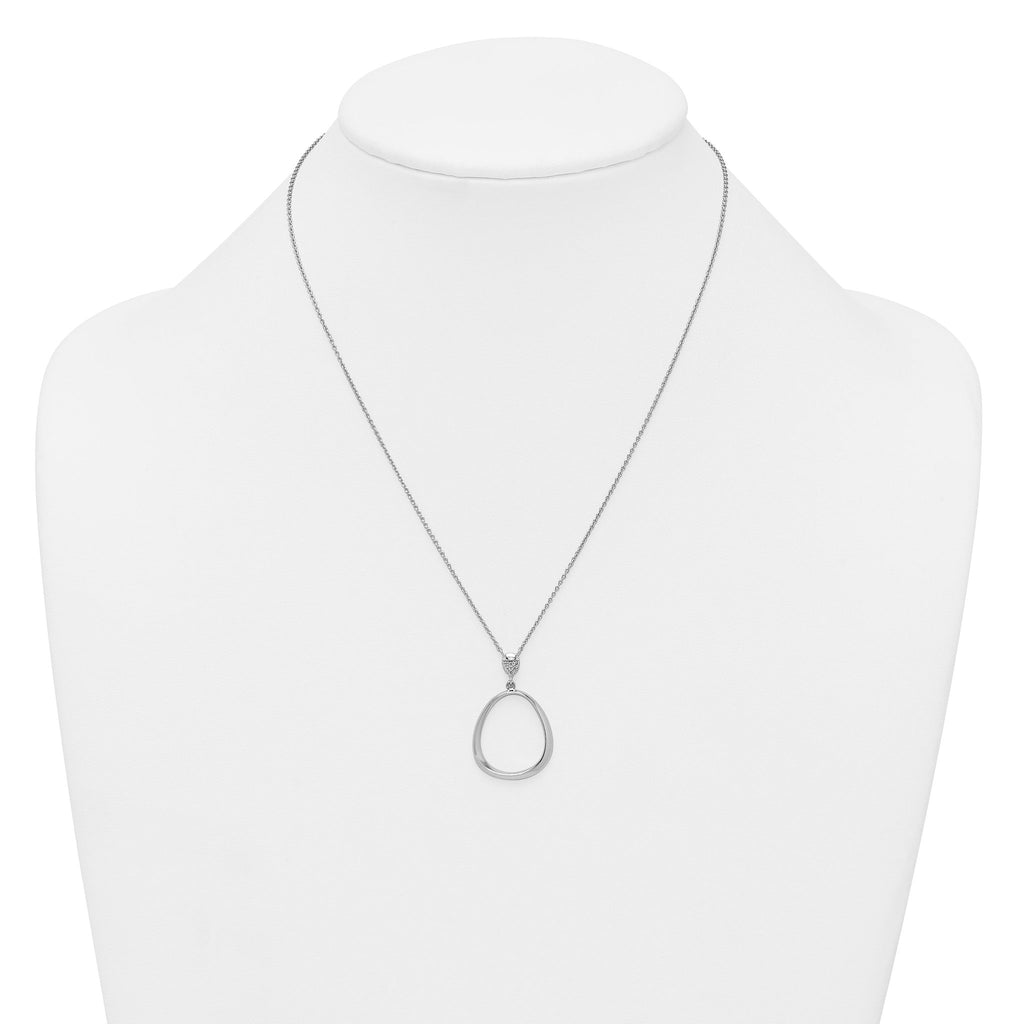 Sterling Silver Rhodium-plated Polished CZ Rounded Teardrop 17.5 Inch Necklace