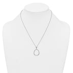 Sterling Silver Rhodium-plated Polished CZ Rounded Teardrop 17.5 Inch Necklace