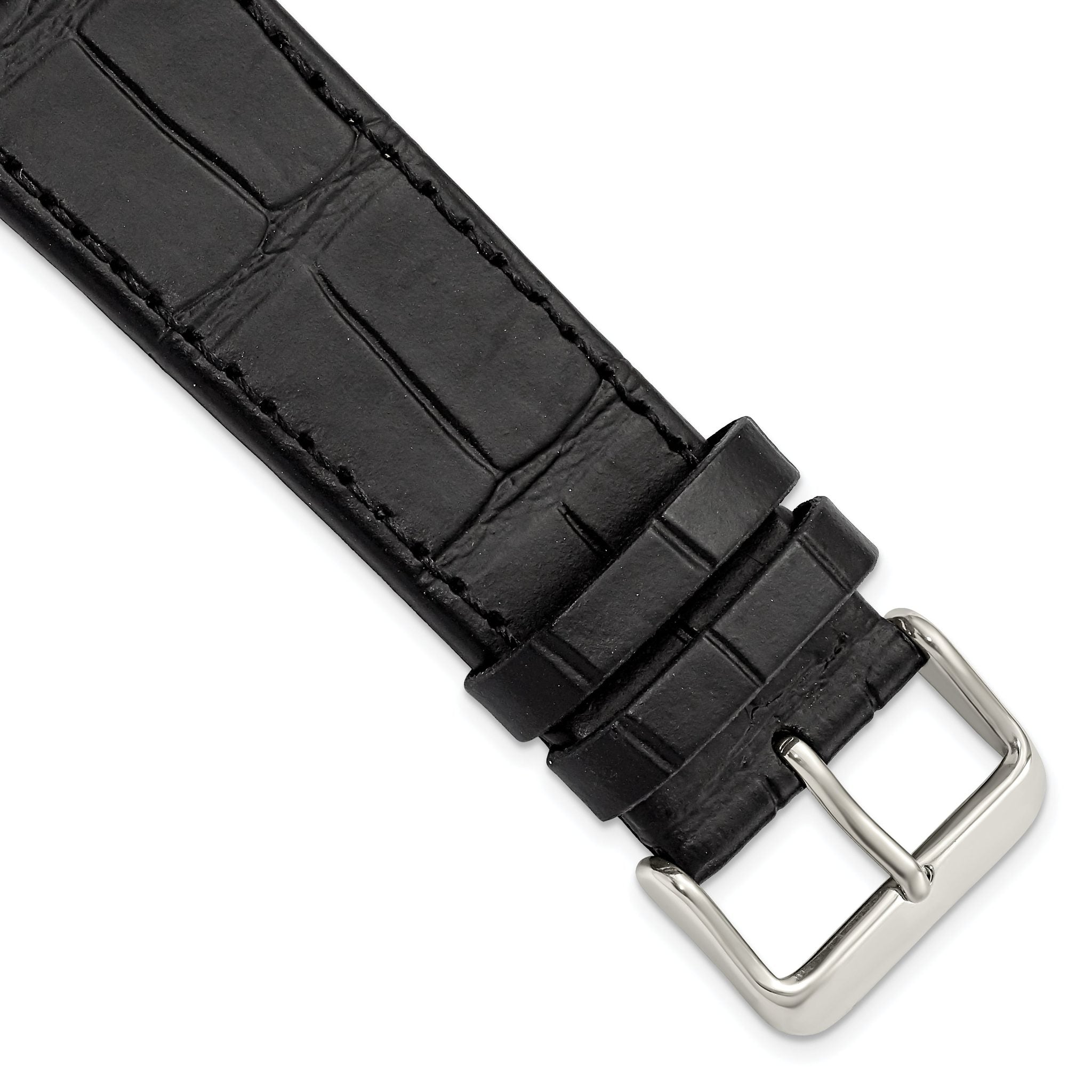 Black 18mm Matte Gator Grain Calfskin Leather with Stainless Steel Buckle 7.75 inch Watch Band