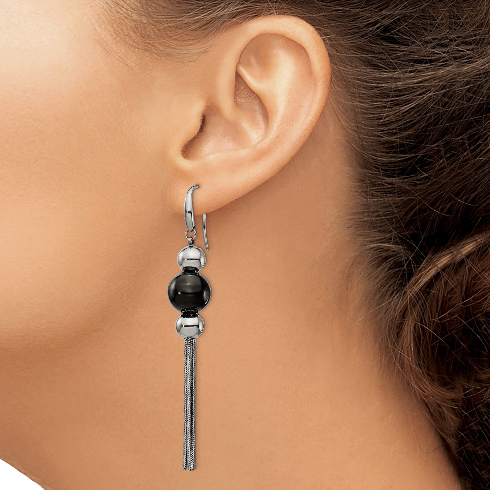 Stainless Steel Black Polished Drop Dangle Earrings for Women