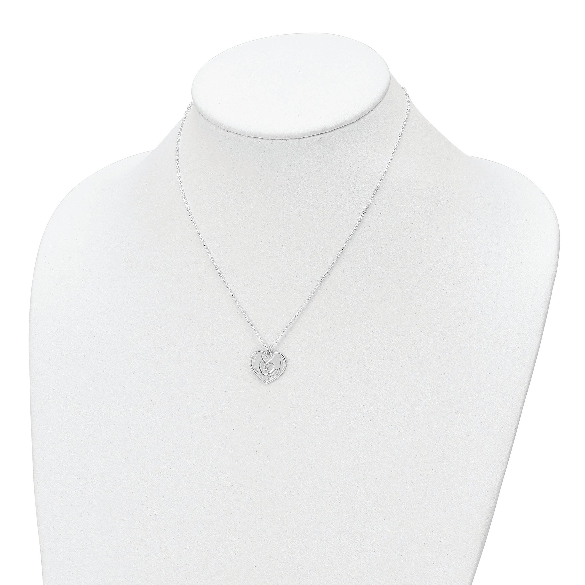 Sterling Silver CZ Hands in Heart Necklace