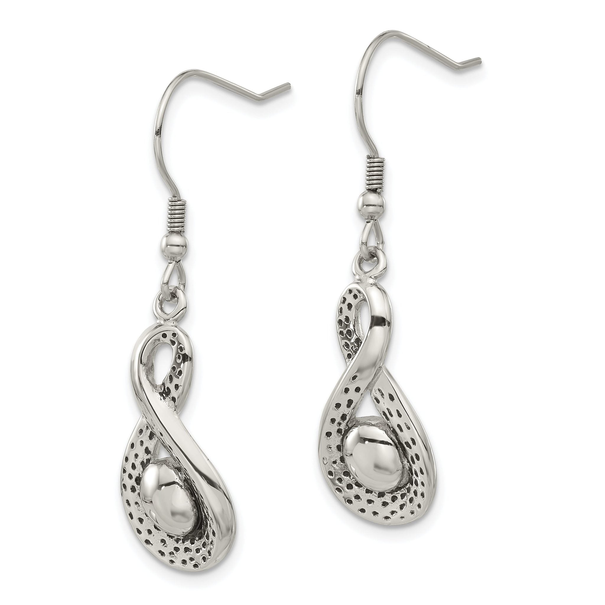 Stainless Steel Infinity Dangle Earrings with Polished Antiqued Finish Gift Ready Secondary image