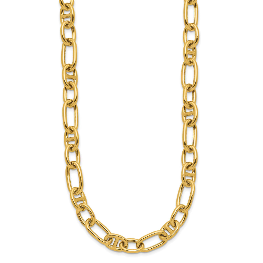 14K Polished Mixed Oval and Anchor Link Necklace