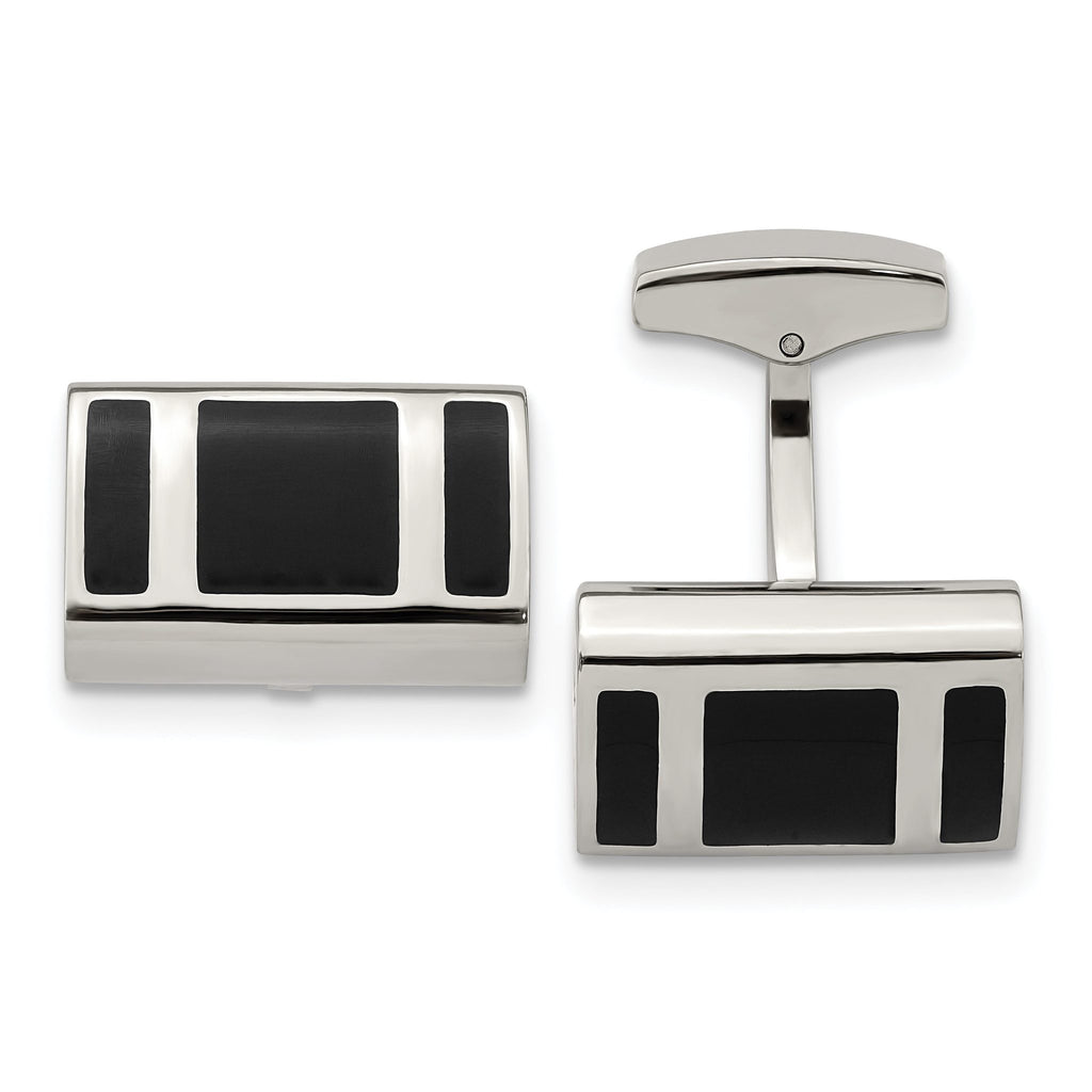 Black Rubber Rectangle Cufflinks in Stainless Steel