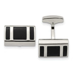 Black Rubber Rectangle Cufflinks in Stainless Steel