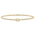 14k Diamond-cut Open Heart Rope Anklet