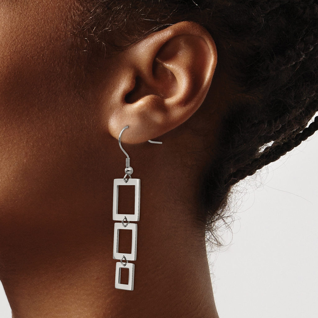 Stainless Steel Polished Square Drop Dangle Earrings for Women