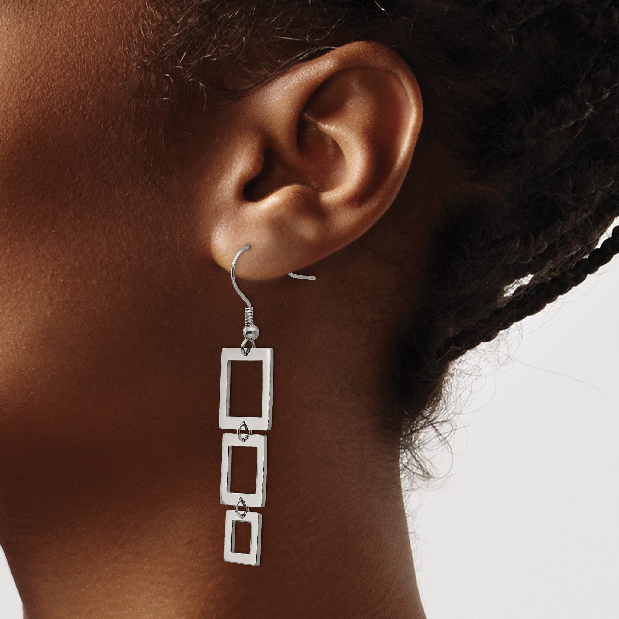 Stainless Steel Polished Square Drop Dangle Earrings for Women