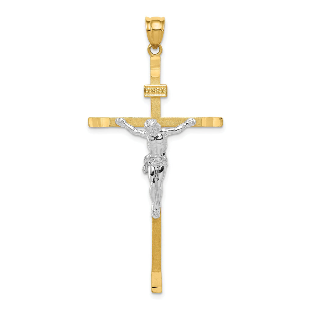 14K Two-Tone Gold Crucifix Pendant with Polished Finish  Solid and Elegant Design