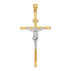 14K Two-Tone Gold Crucifix Pendant with Polished Finish  Solid and Elegant Design