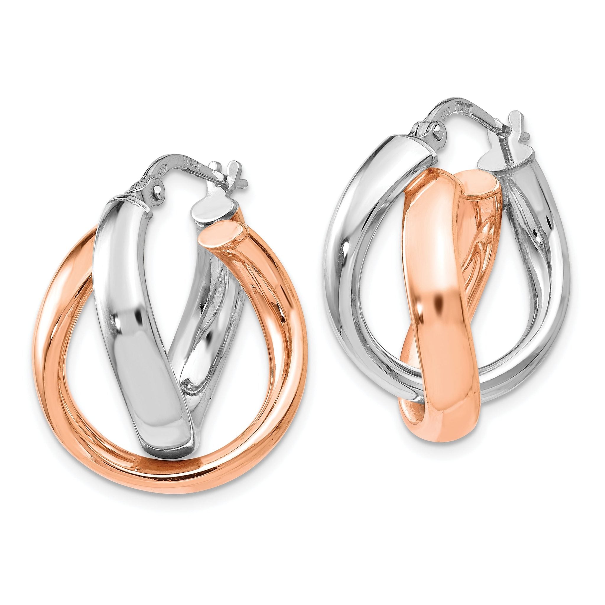 Sterling Silver Rose Gold-Plated Double Hoop Earrings with Polished Finish Secondary image