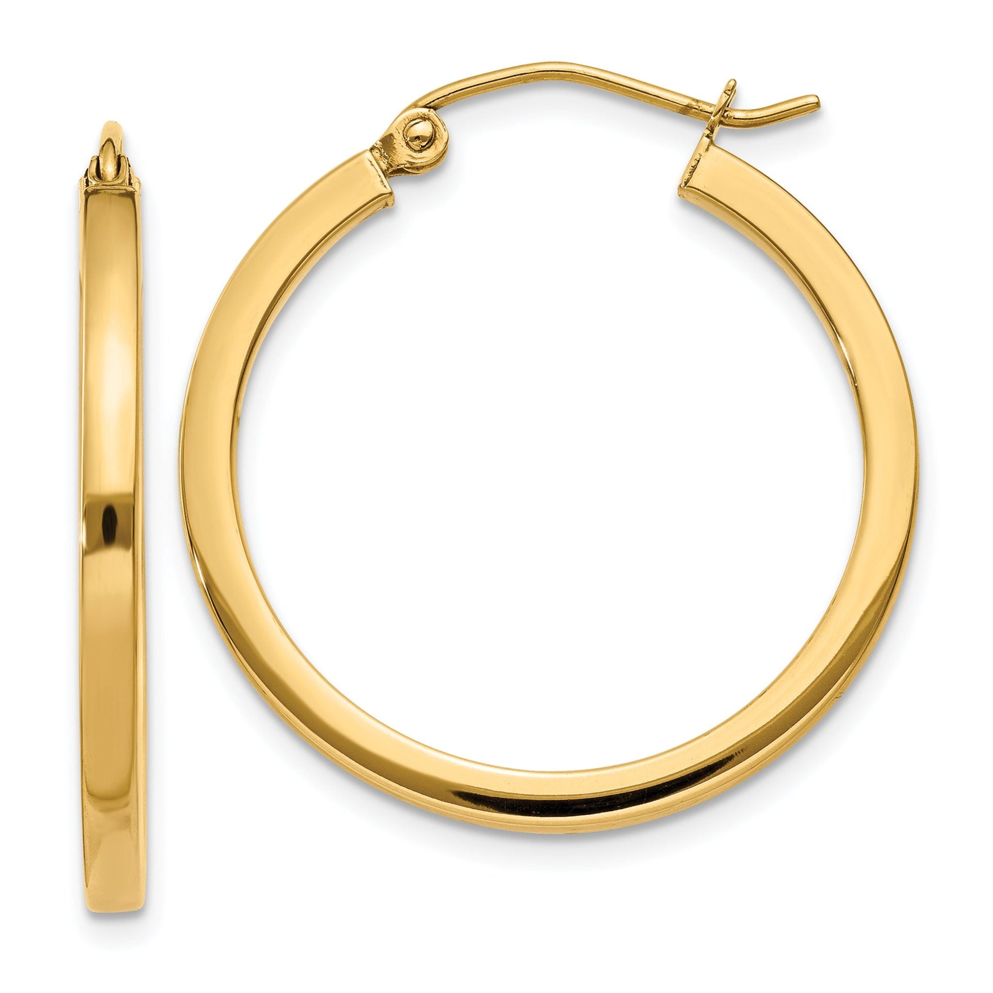 14K Gold Polished Hoop Earrings with Square Tube Design Women's Main image