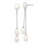 Sterling Silver Rhodium Plated Three 6-9mm White Freshwater Cultured Pearl Dangle Post Earrings