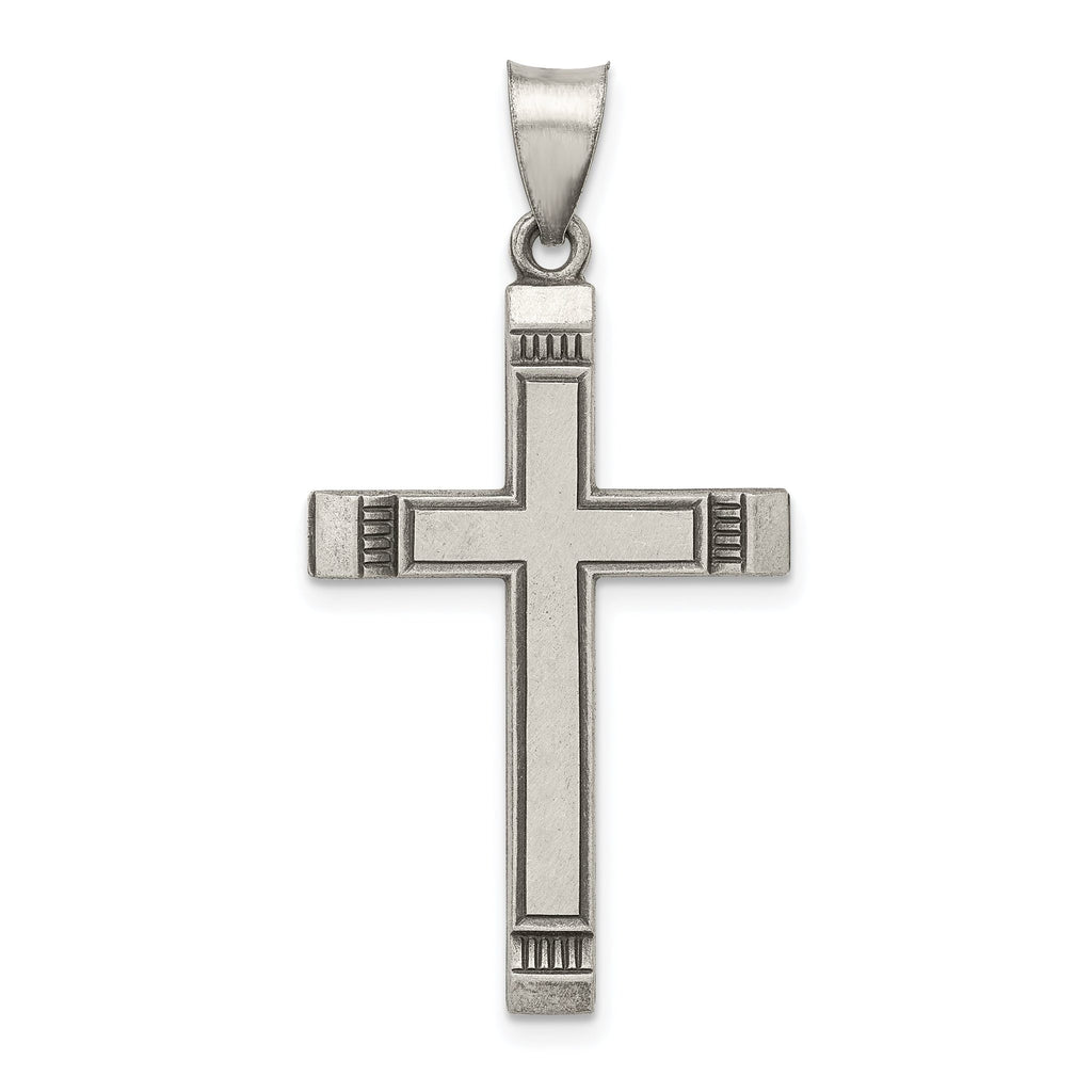 Sterling Silver 925 Latin Cross Pendant with Polished Antiqued Finish