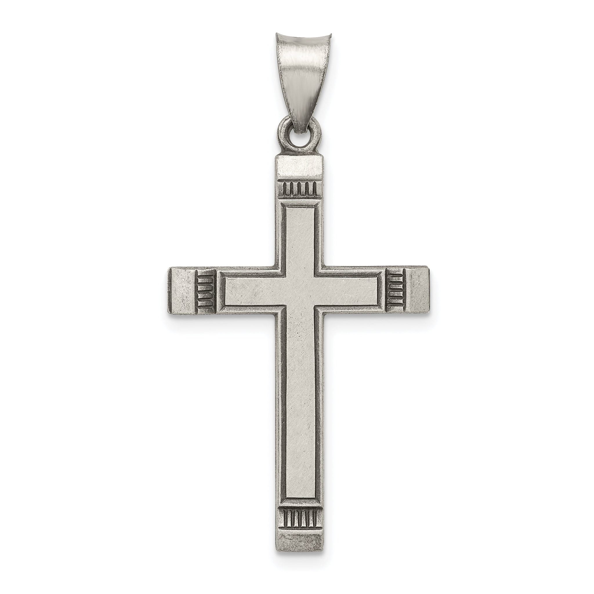 Sterling Silver 925 Latin Cross Pendant with Polished Antiqued Finish