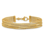 14k Polished and Textured Multi Strand Beaded 7.25 inch Bracelet