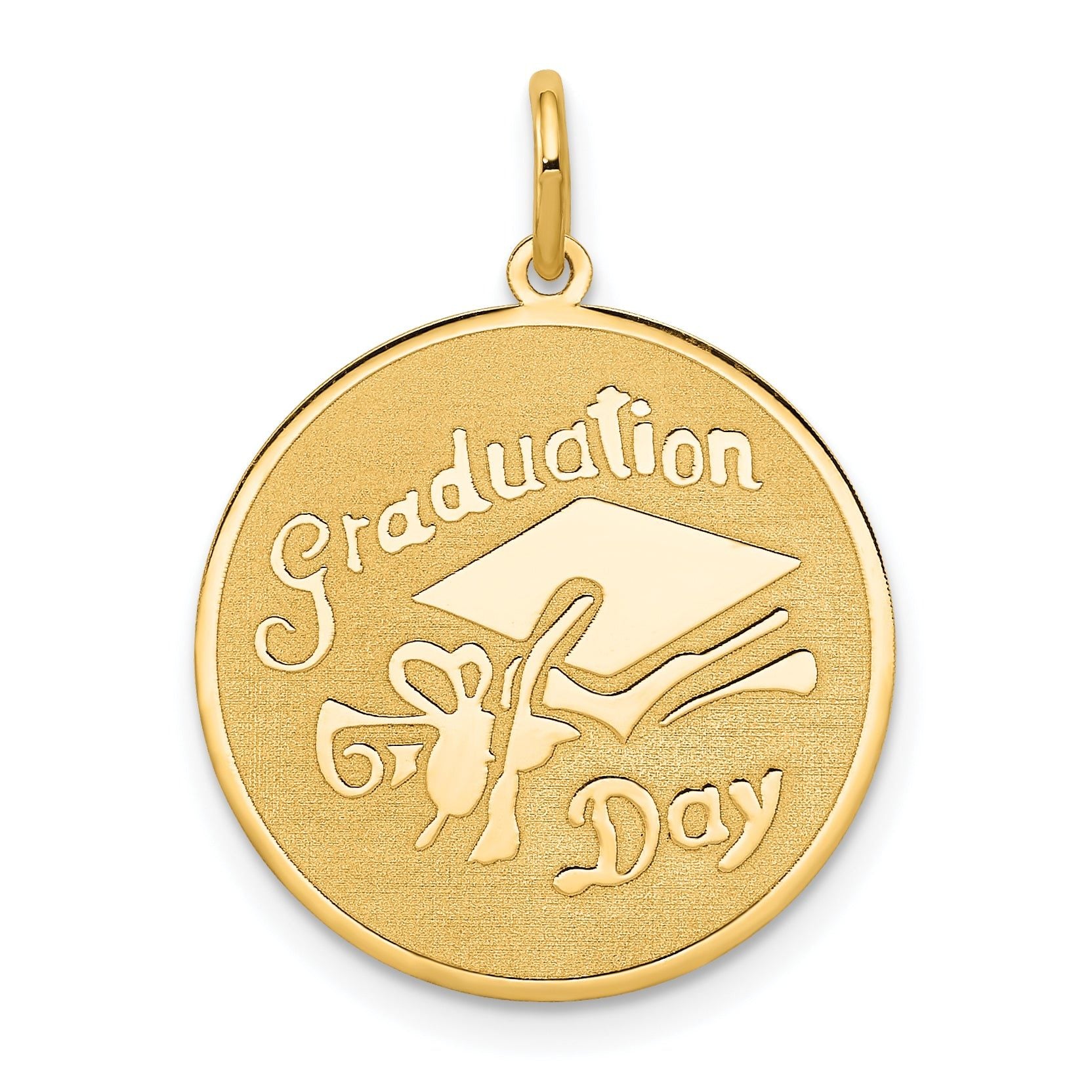 14K Gold Graduation Day Disc Charm with Flat Back Design Main image