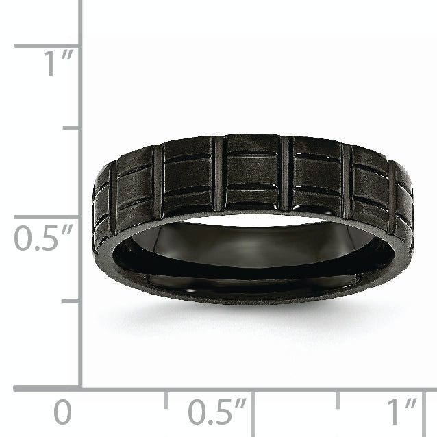 Notched Wedding Band in Titanium with Black IP Plating, 6mm