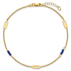 14k Polished Blue Spinel Beads and Ovals 9 inch Plus 1 inch Extender - Total 10 inch Anklet