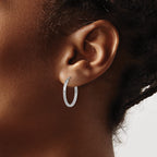 10K White Gold Diamond-cut Square Tube Endless Hoop Earrings