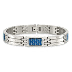 Stainless Steel Polished with Blue Carbon Fiber Inlay Link Bracelet for Men