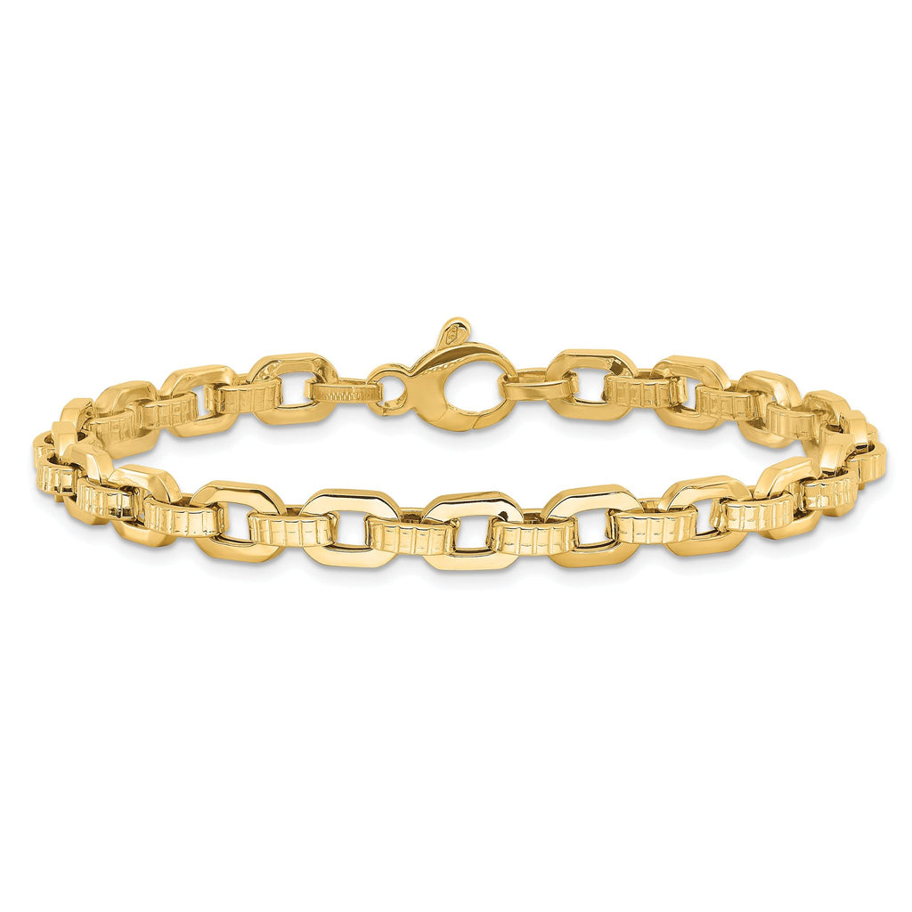 14K Gold Polished & Textured Fancy Link Bracelet