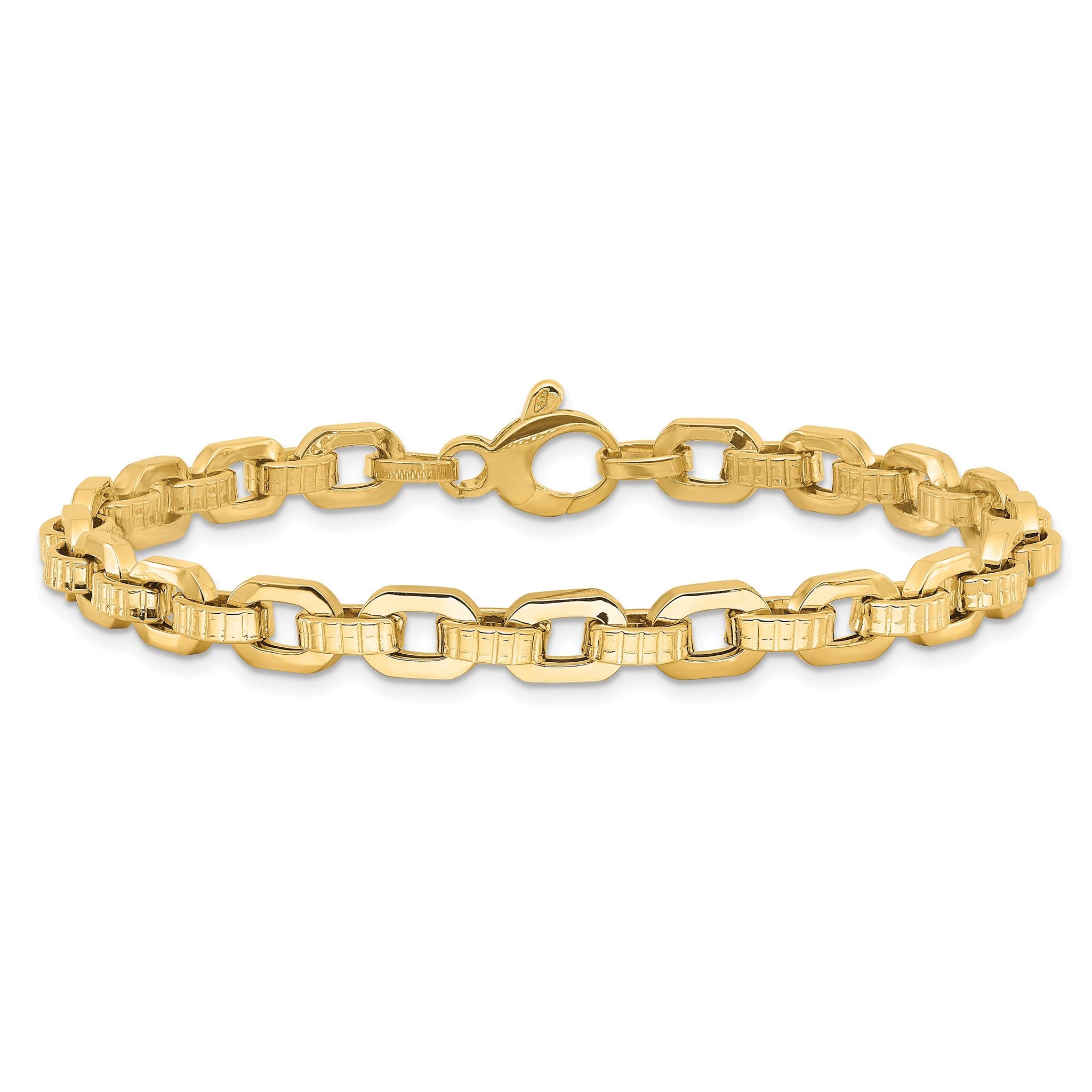 14K Gold Polished & Textured Fancy Link Bracelet