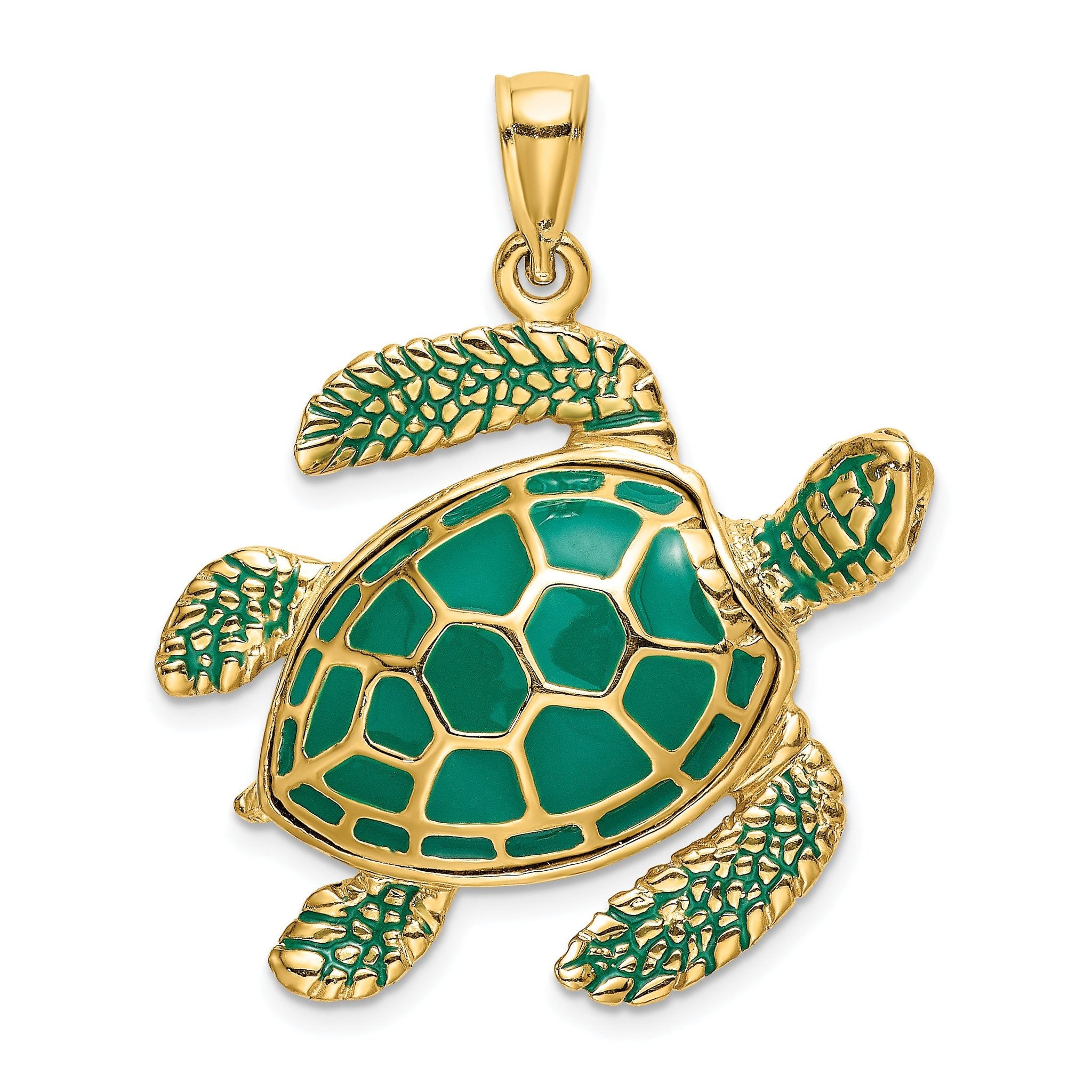 14K 3-D Green Enamel Large Sea Turtle Charm Main image