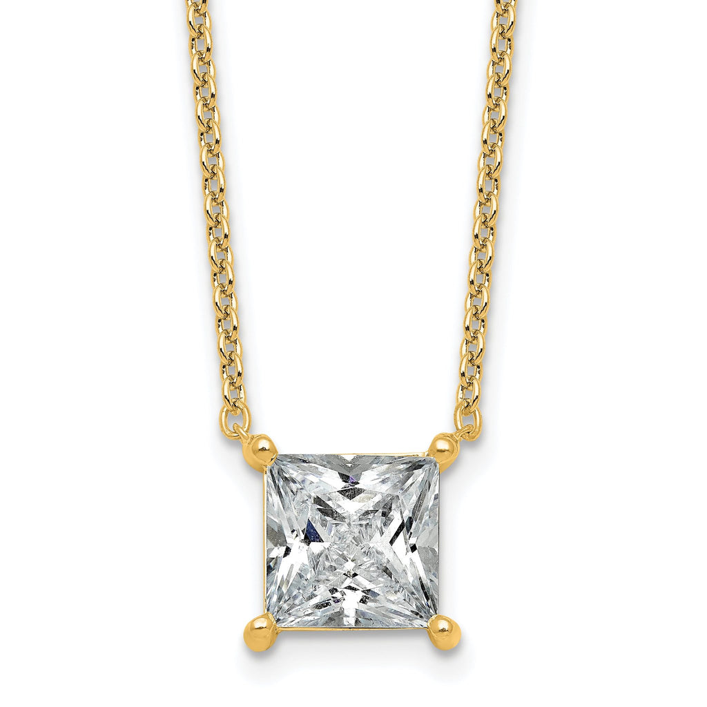 14k 3 1/2 carat Lab Grown Diamond VS+ F+ Princess Complete Four Prong 18 inch Pendant Necklace