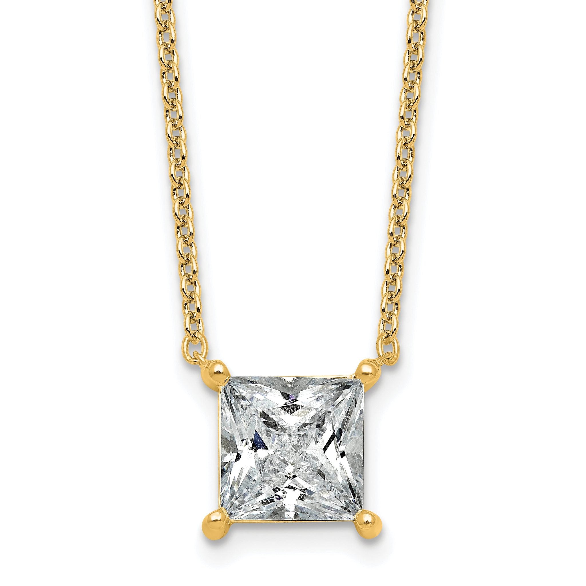 14k 3 1/2 carat Lab Grown Diamond VS+ F+ Princess Complete Four Prong 18 inch Pendant Necklace