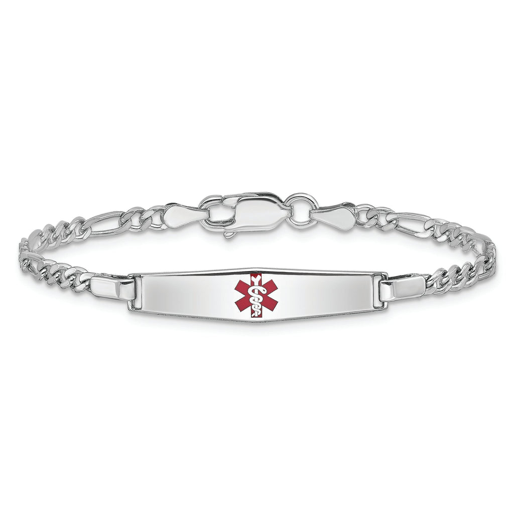 Sterling Silver Rhod-plated Children's Medical ID Bracelet w/Figaro