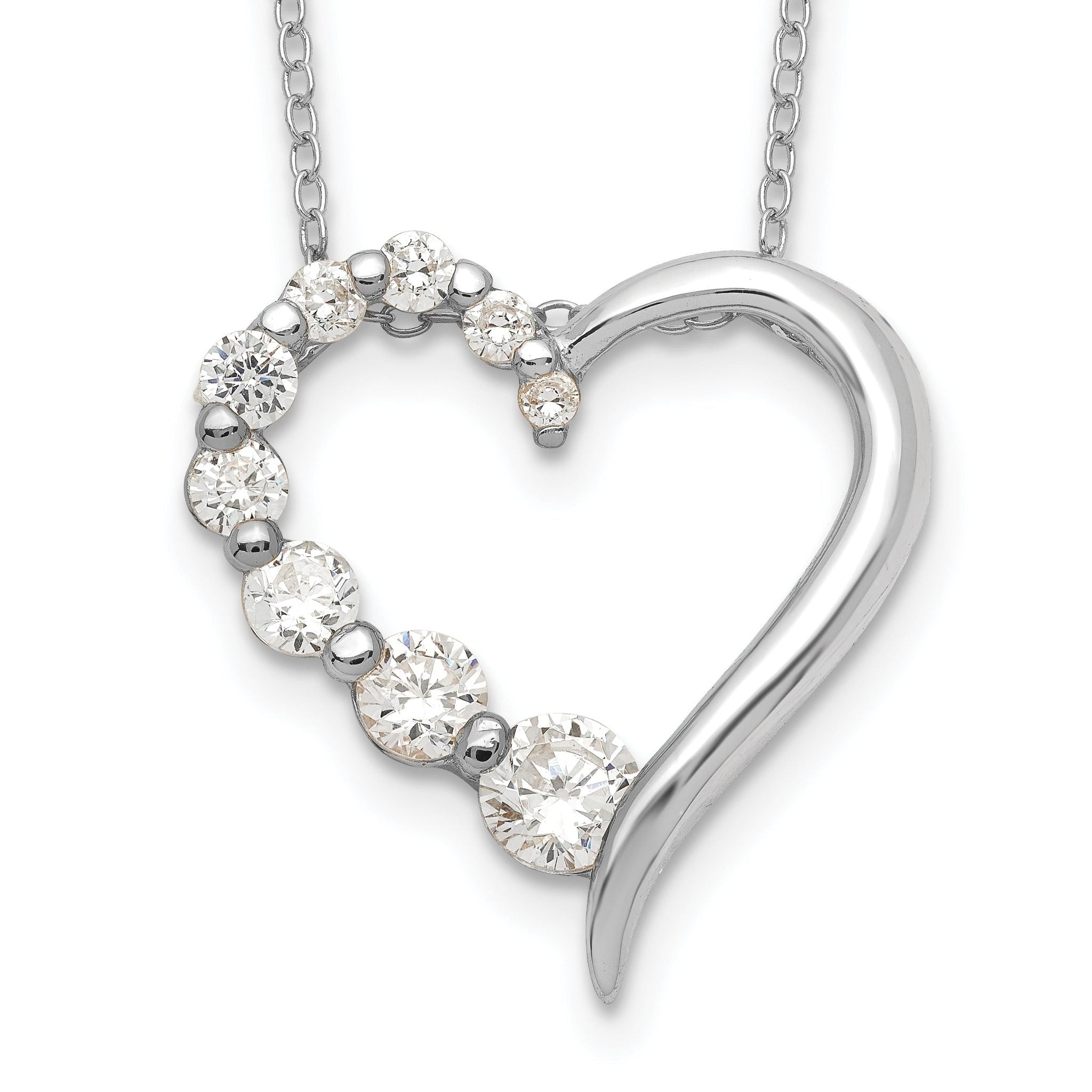 Sterling Silver Rhod-pltd Polished Open Heart CZ Journey 18in Necklace Main image