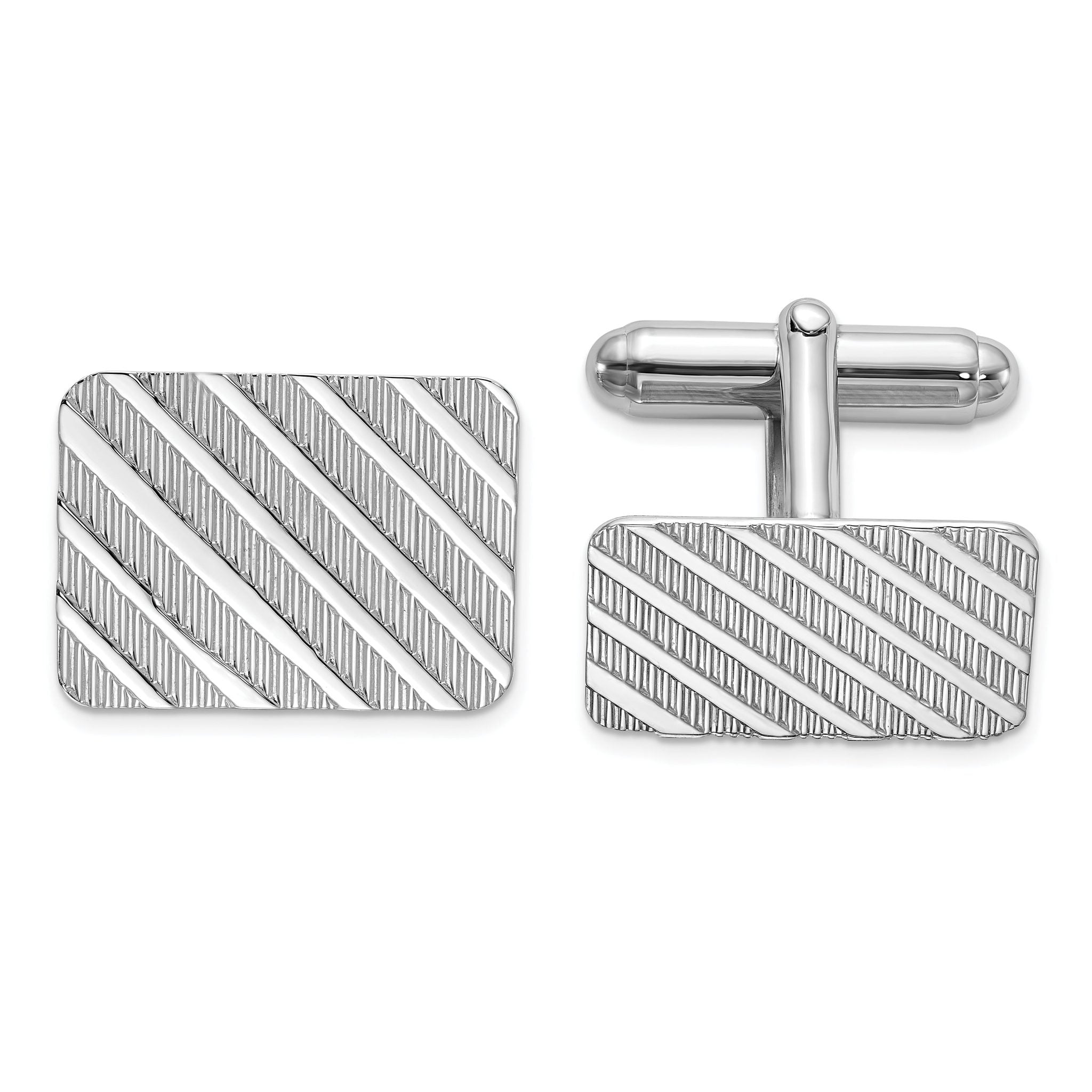 Polished Sterling Silver Rhodium-Plated Cuff Links Main image
