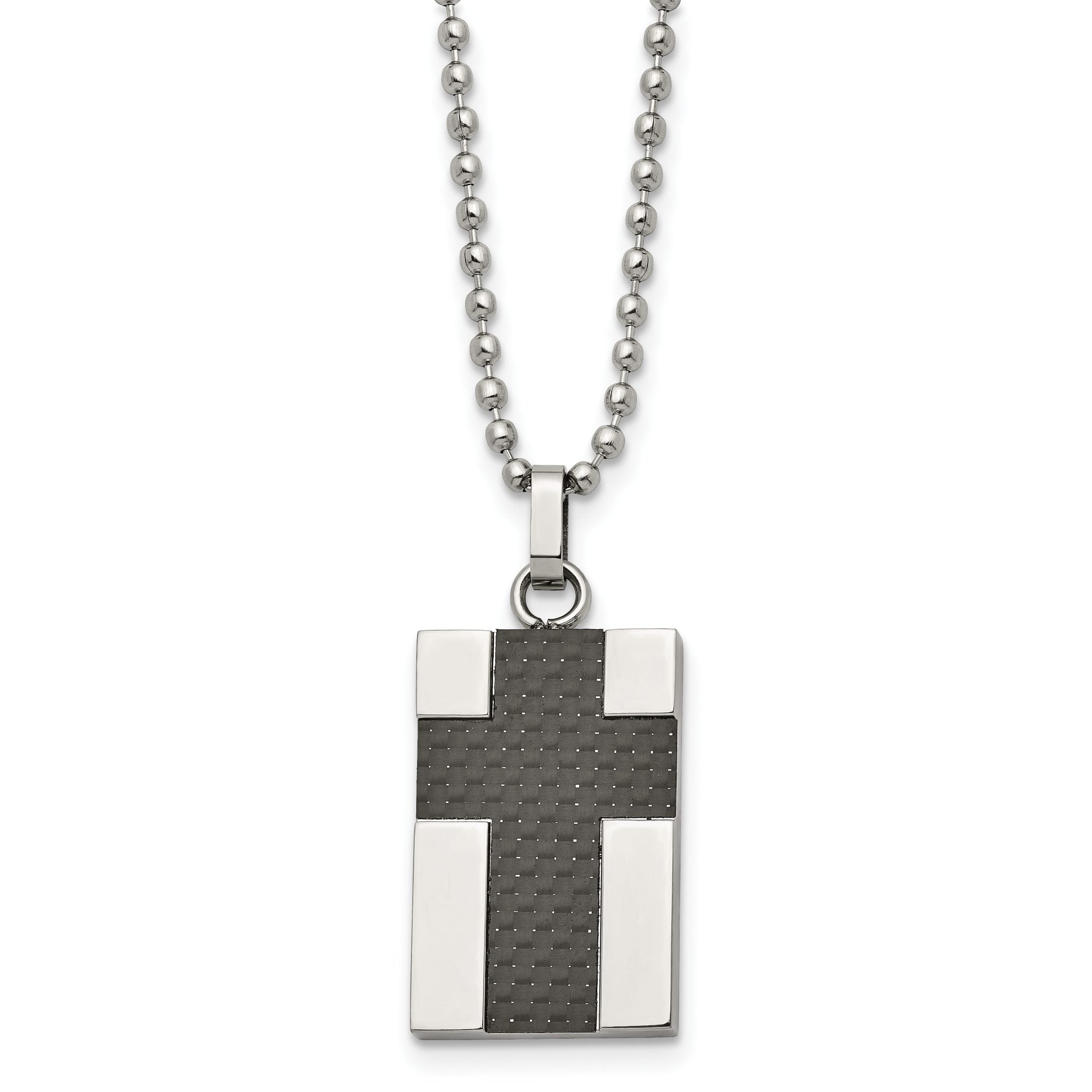 Chisel Stainless Steel Polished Carbon Fiber Inlay Cross Pendant on a 22 inch Ball Chain Necklace Main image