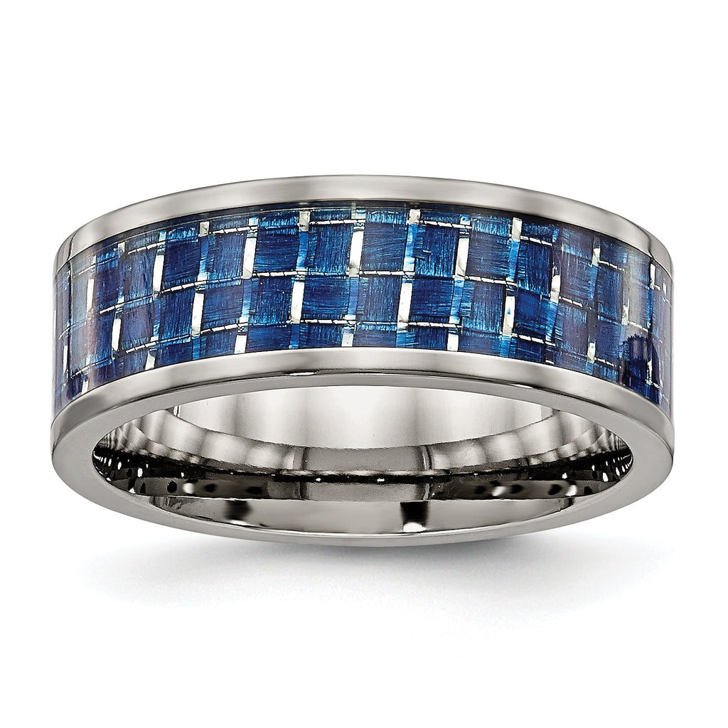 Blue Carbon Fiber Inlay Wedding Band in Titanium, 8mm