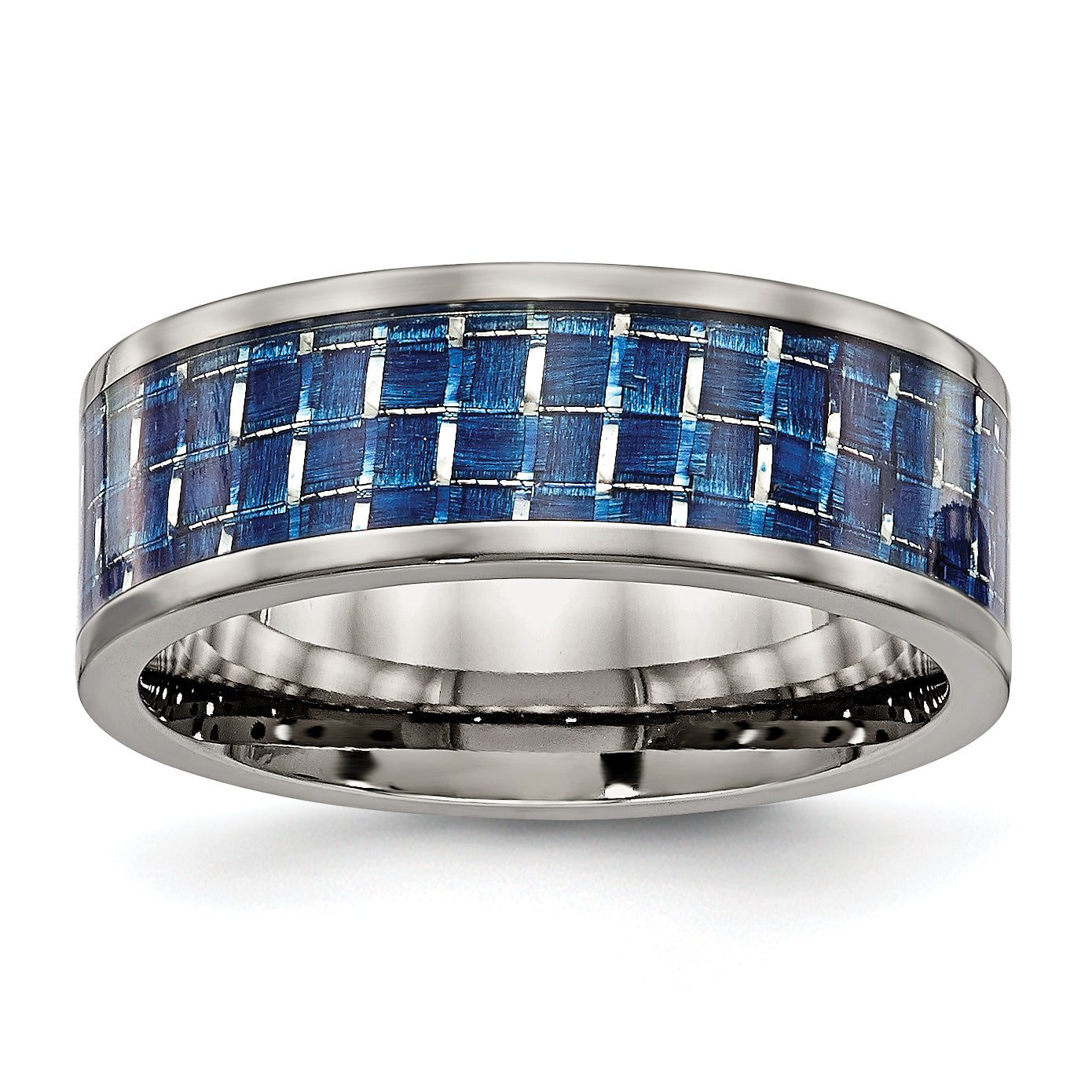 Blue Carbon Fiber Inlay Wedding Band in Titanium, 8mm