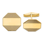 14k Yellow Gold Octagonal Line Design Cuff Links
